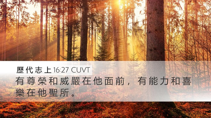 歷 代 志 上 16:27 CUVT Desktop Wallpaper - 有 尊 榮 和 威 嚴 在 他 面 前 ， 有 - Desktop Bible Verse Wallpaper