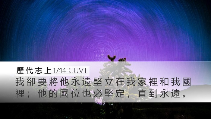 歷 代 志 上 17:14 CUVT Desktop Wallpaper - 我 卻 要 將 他 永 遠 堅 立 在 我 家 - Desktop Bible Verse Wallpaper