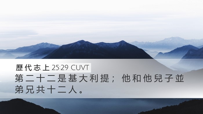歷 代 志 上 25:29 CUVT Desktop Wallpaper - 第 二 十 二 是 基 大 利 提 ； 他 和 - Desktop Bible Verse Wallpaper