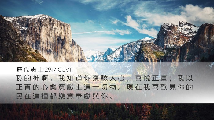 歷 代 志 上 29:17 CUVT Bible Verse Image