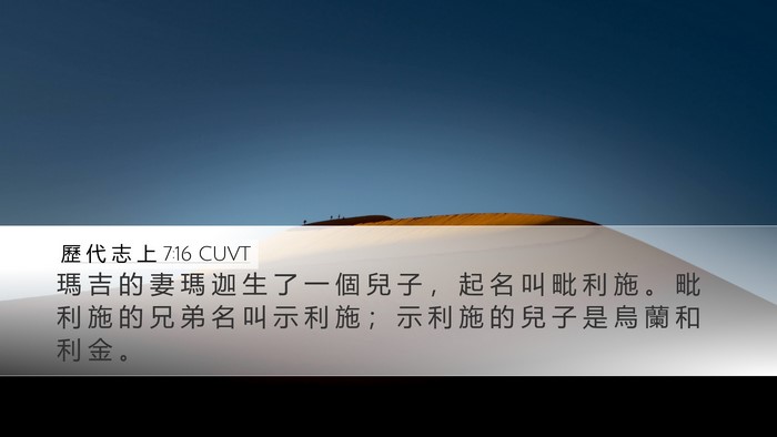 歷 代 志 上 7:16 CUVT Desktop Wallpaper - 瑪 吉 的 妻 瑪 迦 生 了 一 個 兒 子 - Desktop Bible Verse Wallpaper