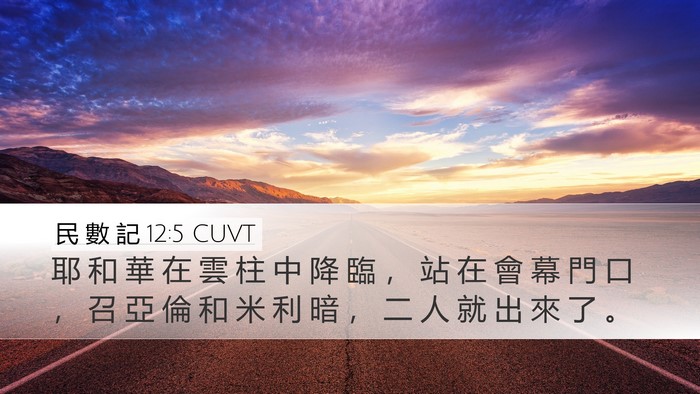 民 數 記 12:5 CUVT Desktop Wallpaper - 耶 和 華 在 雲 柱 中 降 臨 ， 站 在 - Desktop Bible Verse Wallpaper