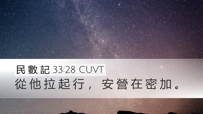 民 數 記 33:28 CUVT Desktop Wallpaper - 從 他 拉 起 行 ， 安 營 在 密 加 - Desktop Bible Verse Wallpaper
