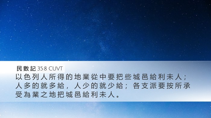 民 數 記 35:8 CUVT Desktop Wallpaper - 以 色 列 人 所 得 的 地 業 從 中 要 - Desktop Bible Verse Wallpaper