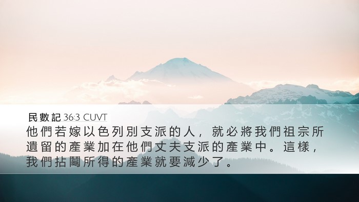 民 數 記 36:3 CUVT Desktop Wallpaper - 他 們 若 嫁 以 色 列 別 支 派 的 人 - Desktop Bible Verse Wallpaper