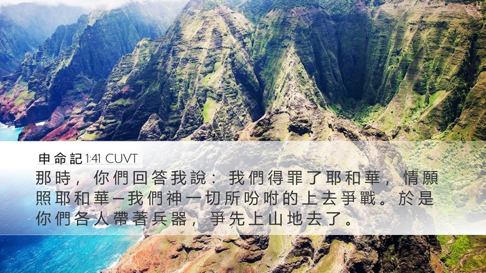 申 命 記 1:41 CUVT Desktop Wallpaper - 那 時 ， 你 們 回 答 我 說 ： 我 們 - Desktop Bible Verse Wallpaper