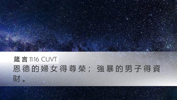 箴 言 11:16 CUVT Desktop Wallpaper - 恩 德 的 婦 女 得 尊 榮 ； 強 暴 的 - Desktop Bible Verse Wallpaper