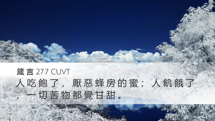 箴 言 27:7 CUVT Desktop Wallpaper - 人 吃 飽 了 ， 厭 惡 蜂 房 的 蜜 ； - Desktop Bible Verse Wallpaper
