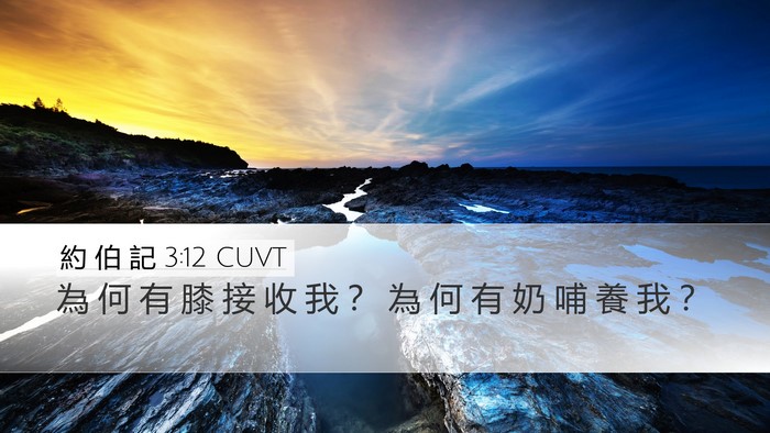 約 伯 記 3:12 CUVT Desktop Wallpaper - 為 何 有 膝 接 收 我 ？ 為 何 有 奶 - Desktop Bible Verse Wallpaper