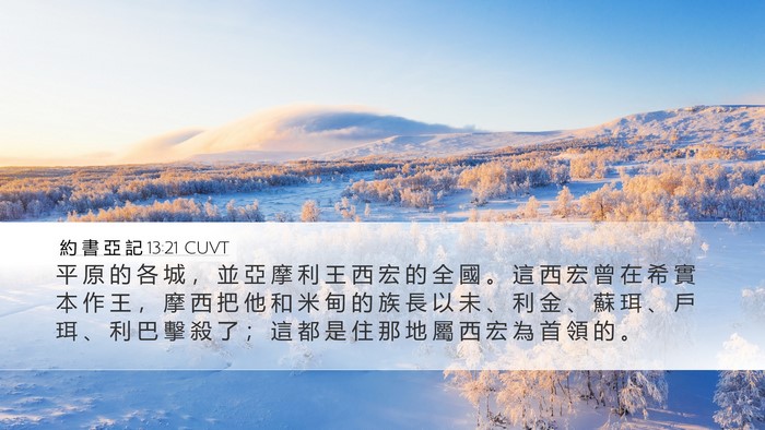 約 書 亞 記 13:21 CUVT Desktop Wallpaper - 平 原 的 各 城 ， 並 亞 摩 利 王 西 - Desktop Bible Verse Wallpaper