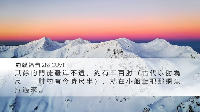 約 翰 福 音 21:8 CUVT Desktop Wallpaper - 其 餘 的 門 徒 離 岸 不 遠 ， 約 有 - Desktop Bible Verse Wallpaper