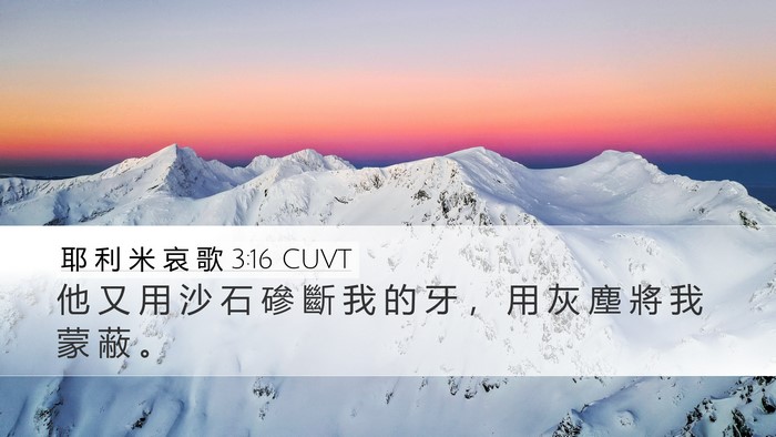 耶 利 米 哀 歌 3:16 CUVT Desktop Wallpaper - 他 又 用 沙 石 磣 斷 我 的 牙 ， 用 - Desktop Bible Verse Wallpaper