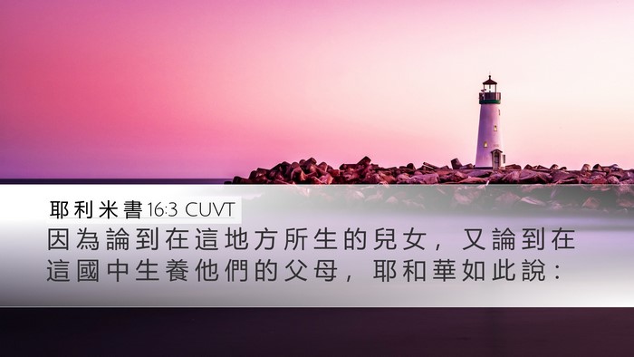 耶 利 米 書 16:3 CUVT Desktop Wallpaper - 因 為 論 到 在 這 地 方 所 生 的 兒 - Desktop Bible Verse Wallpaper