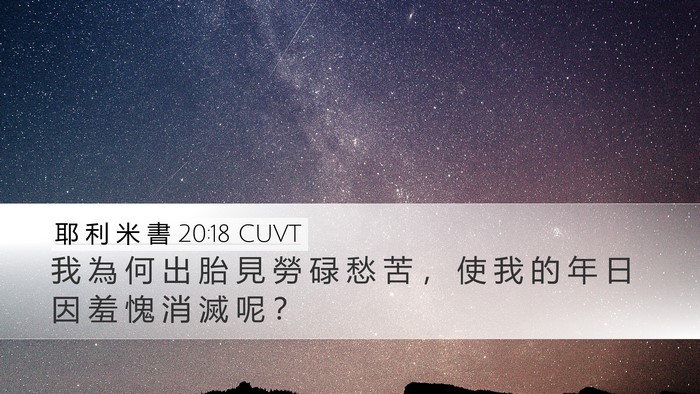 耶 利 米 書 20:18 CUVT Desktop Wallpaper - 我 為 何 出 胎 見 勞 碌 愁 苦 ， 使 - Desktop Bible Verse Wallpaper