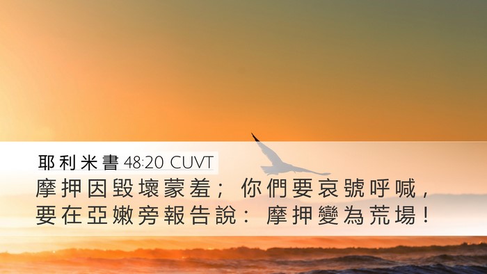耶 利 米 書 48:20 CUVT Desktop Wallpaper - 摩 押 因 毀 壞 蒙 羞 ； 你 們 要 哀 - Desktop Bible Verse Wallpaper