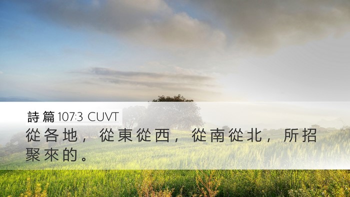 詩 篇 107:3 CUVT Desktop Wallpaper - 從 各 地 ， 從 東 從 西 ， 從 南 從 - Desktop Bible Verse Wallpaper
