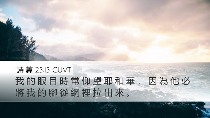 詩 篇 25:15 CUVT Desktop Wallpaper - 我 的 眼 目 時 常 仰 望 耶 和 華 ， - Desktop Bible Verse Wallpaper