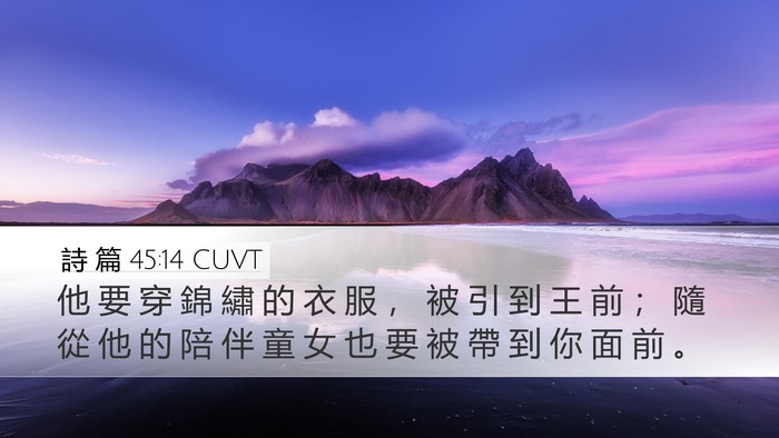 詩 篇 45:14 CUVT Desktop Wallpaper - 他 要 穿 錦 繡 的 衣 服 ， 被 引 到 - Desktop Bible Verse Wallpaper