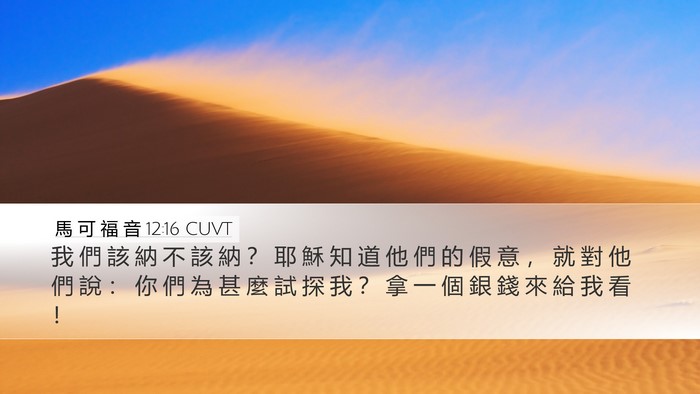 馬 可 福 音 12:16 CUVT Desktop Wallpaper - 我 們 該 納 不 該 納 ？ 耶 穌 知 道 - Desktop Bible Verse Wallpaper