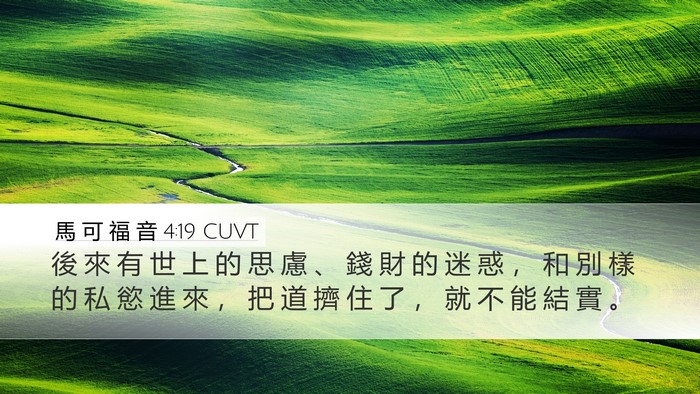 馬 可 福 音 4:19 CUVT Desktop Wallpaper - 後 來 有 世 上 的 思 慮 、 錢 財 的 - Desktop Bible Verse Wallpaper