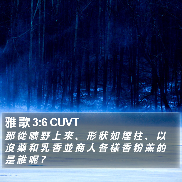 雅 歌 3:6 CUVT - 那 從 曠 野 上 來 、 形 狀 如 煙 柱