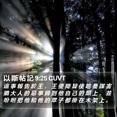 以 斯 帖 記 9:25 CUVT Bible Verse Image