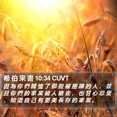 希 伯 來 書 10:34 CUVT Bible Verse Image