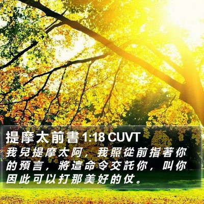 提 摩 太 前 書 1:18 CUVT Bible Verse Image