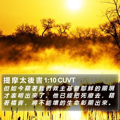 提 摩 太 後 書 1:10 CUVT Bible Verse Image