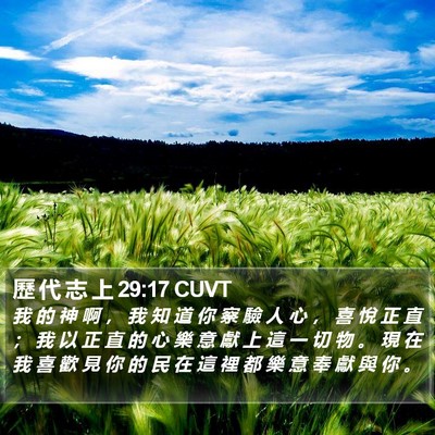 歷 代 志 上 29:17 CUVT Bible Verse Image