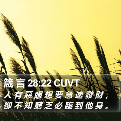 箴 言 28:22 CUVT Bible Verse Image