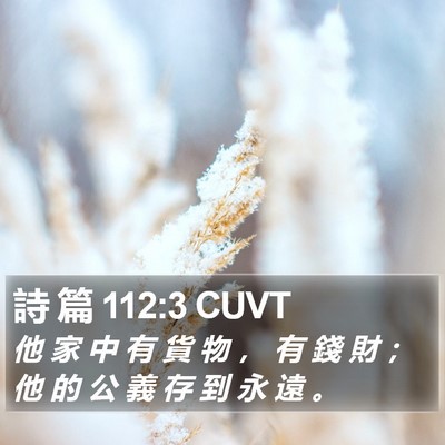 詩 篇 112:3 CUVT Bible Verse Image
