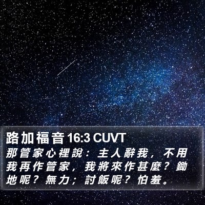 路 加 福 音 16:3 CUVT Bible Verse Image