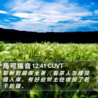 馬 可 福 音 12:41 CUVT Bible Verse Image