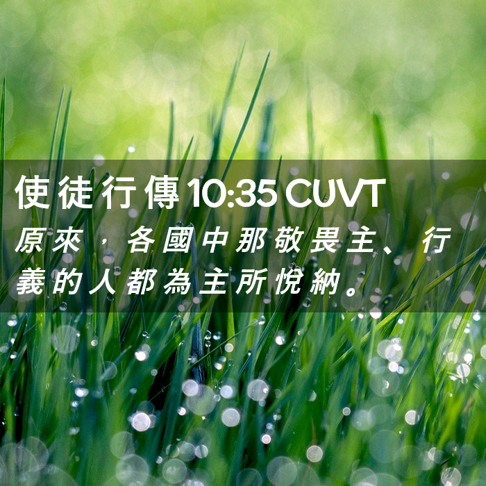 使 徒 行 傳 10:35 CUVT - 原 來 , 各 國 中 那 敬 畏 主 、 行