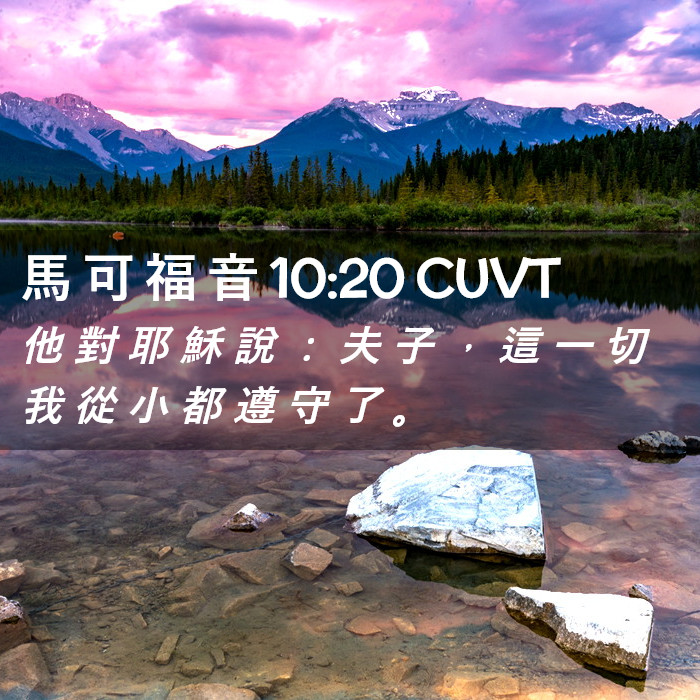 馬 可 福 音 10:20 CUVT - 他 對 耶 穌 說 : 夫 子 , 這 一 切