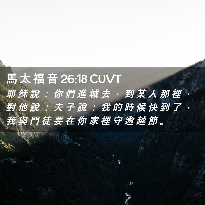 馬 太 福 音 26:18 CUVT - 耶 穌 說 : 你 們 進 城 去 , 到 某