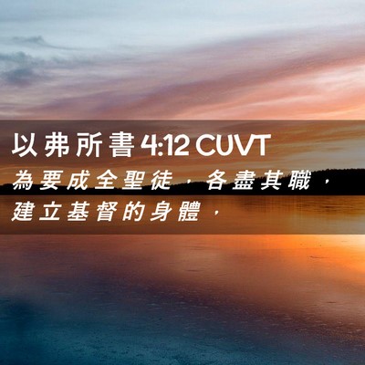 Picture 02 - 以 弗 所 書 4:12 CUVT - 為 要 成 全 聖 徒 ， 各 盡 其 職 ， - Bible Verse Picture
