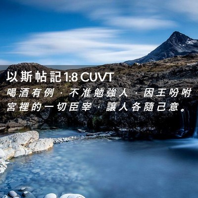 Picture 02 - 以 斯 帖 記 1:8 CUVT - 喝 酒 有 例 ， 不 准 勉 強 人 ， 因 - Bible Verse Picture