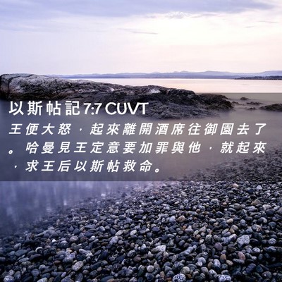 Picture 02 - 以 斯 帖 記 7:7 CUVT - 王 便 大 怒 ， 起 來 離 開 酒 席 往 - Bible Verse Picture