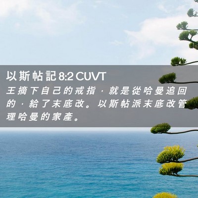 Picture 02 - 以 斯 帖 記 8:2 CUVT - 王 摘 下 自 己 的 戒 指 ， 就 是 從 - Bible Verse Picture