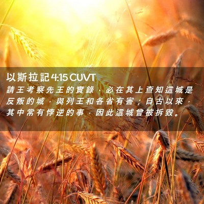 Picture 02 - 以 斯 拉 記 4:15 CUVT - 請 王 考 察 先 王 的 實 錄 ， 必 在 - Bible Verse Picture