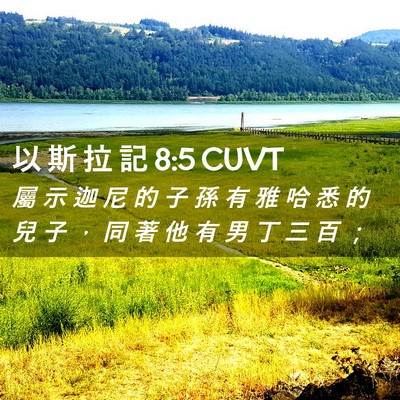 Picture 02 - 以 斯 拉 記 8:5 CUVT - 屬 示 迦 尼 的 子 孫 有 雅 哈 悉 的 - Bible Verse Picture