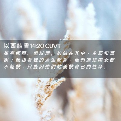 Picture 02 - 以 西 結 書 14:20 CUVT - 雖 有 挪 亞 、 但 以 理 、 約 伯 在 - Bible Verse Picture