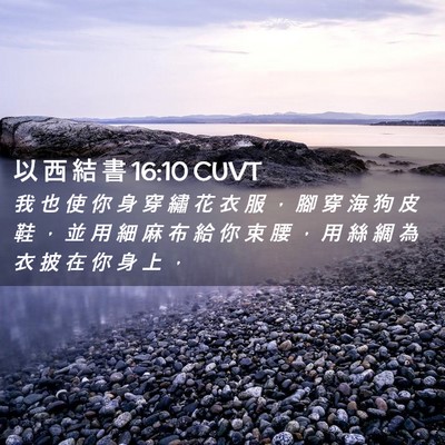Picture 02 - 以 西 結 書 16:10 CUVT - 我 也 使 你 身 穿 繡 花 衣 服 ， 腳 - Bible Verse Picture