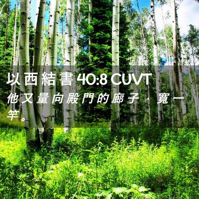 Picture 02 - 以 西 結 書 40:8 CUVT - 他 又 量 向 殿 門 的 廊 子 ， 寬 一 - Bible Verse Picture