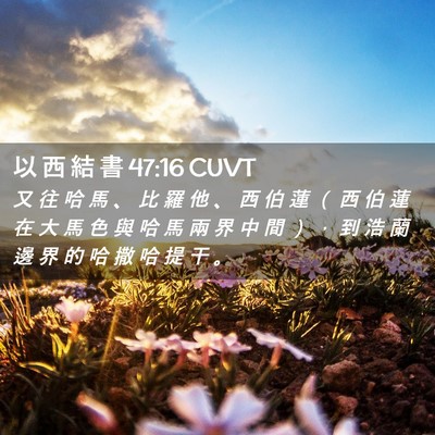 Picture 02 - 以 西 結 書 47:16 CUVT - 又 往 哈 馬 、 比 羅 他 、 西 伯 蓮 - Bible Verse Picture