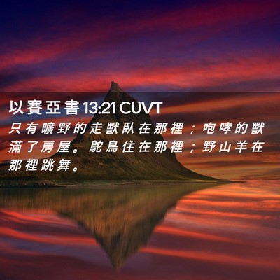 Picture 02 - 以 賽 亞 書 13:21 CUVT - 只 有 曠 野 的 走 獸 臥 在 那 裡 ； - Bible Verse Picture