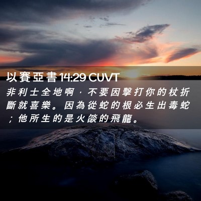 Picture 02 - 以 賽 亞 書 14:29 CUVT - 非 利 士 全 地 啊 ， 不 要 因 擊 打 - Bible Verse Picture