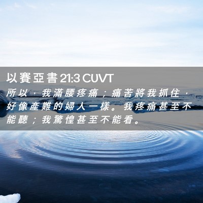 Picture 02 - 以 賽 亞 書 21:3 CUVT - 所 以 ， 我 滿 腰 疼 痛 ； 痛 苦 將 - Bible Verse Picture